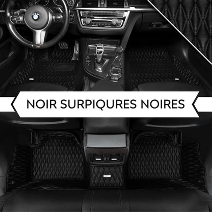 Tapis de Sol 3D sur Mesure Premium Luxus – Motif Double Losange Noir avec Surpiqûres Noires