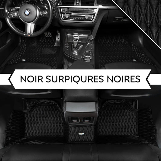Tapis de Sol 3D sur Mesure Premium Luxus – Motif Double Losange Noir avec Surpiqûres Noires