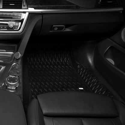 Tapis de Sol 3D sur Mesure Premium Luxus – Motif Double Losange Noir avec Surpiqûres Noires