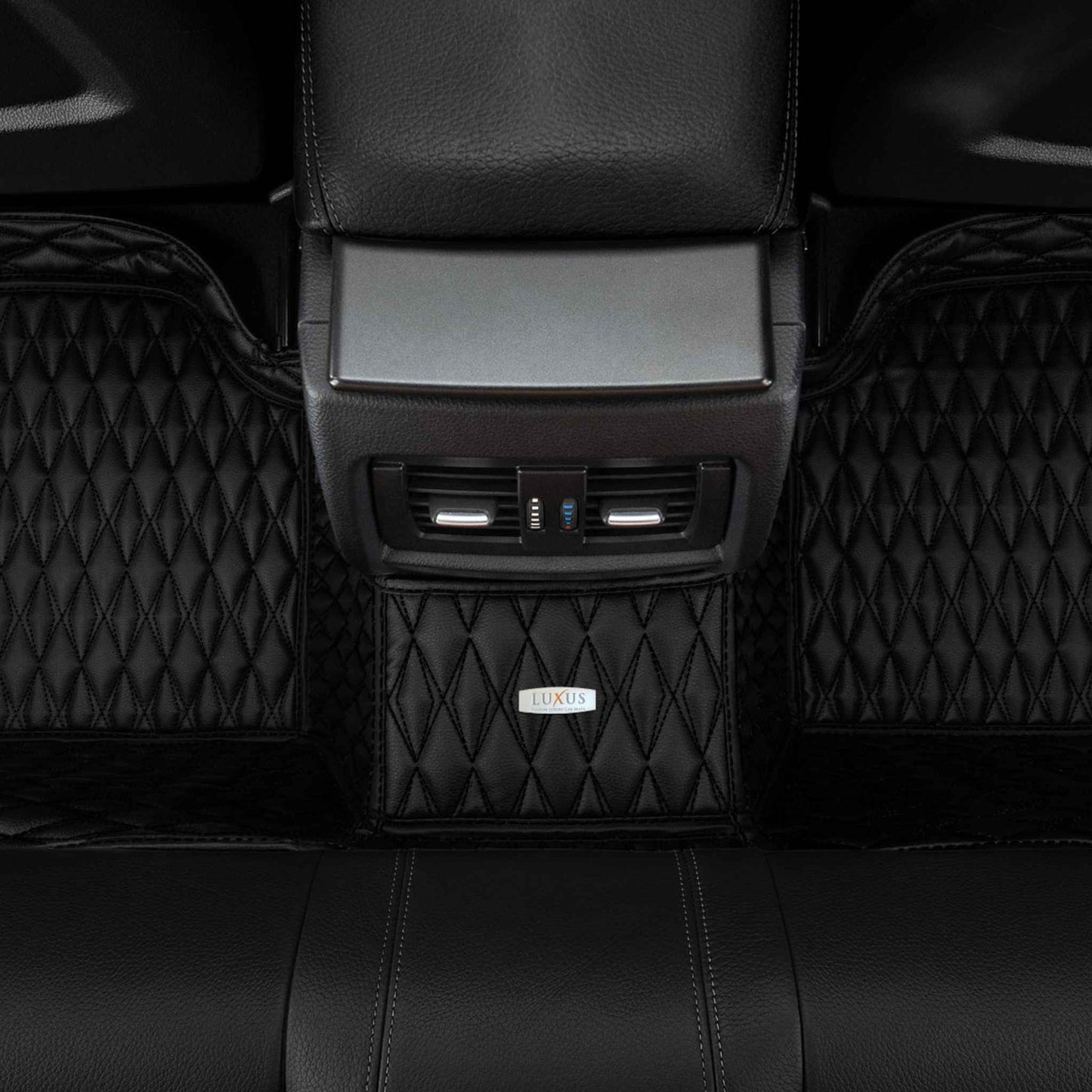 Tapis de Sol 3D sur Mesure Premium Luxus – Motif Double Losange Noir avec Surpiqûres Noires