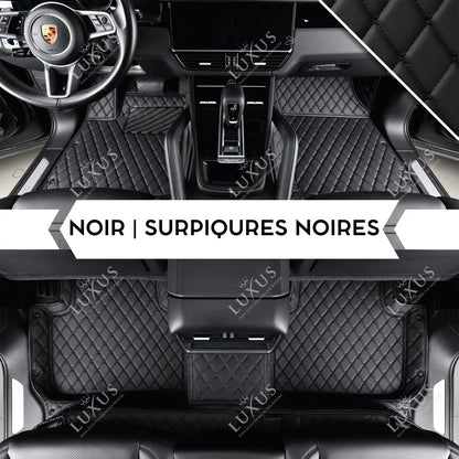 Tapis de Sol 3D Sur Mesure Premium Luxus – Motif Losange Noir avec Surpiqûres Noires