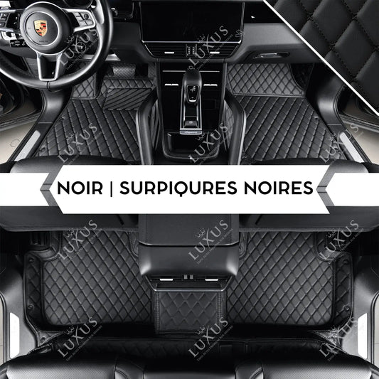 Tapis de Sol 3D Sur Mesure Premium Luxus – Motif Losange Noir avec Surpiqûres Noires