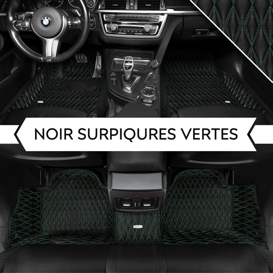 Tapis de Sol Premium Sur Mesure en 3D | Motif Double Losange | Noir & Surpiqûres Vertes