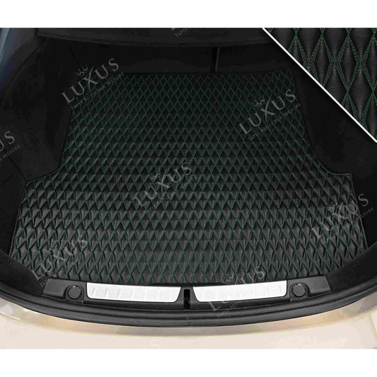 Tapis de Coffre sur Mesure Premium Luxus – Motif Double Losange Noir avec Surpiqûres Vertes