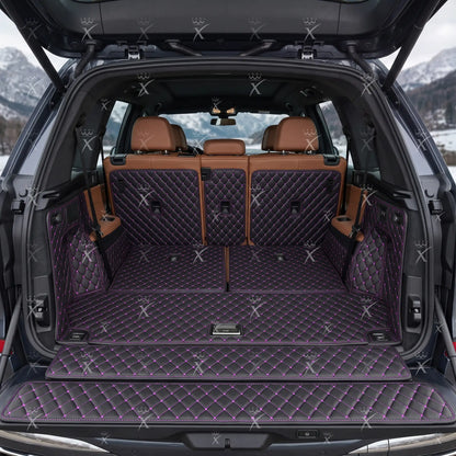 Tapis de Coffre 3D Intégral sur Mesure Premium Luxus – Motif Losange Noir avec Surpiqûres Mauves