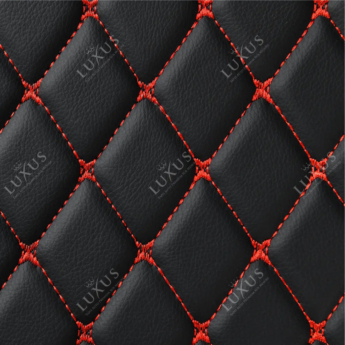 Tapis de Coffre sur Mesure Premium Luxus – Motif Losange Noir avec Surpiqûres Rouges