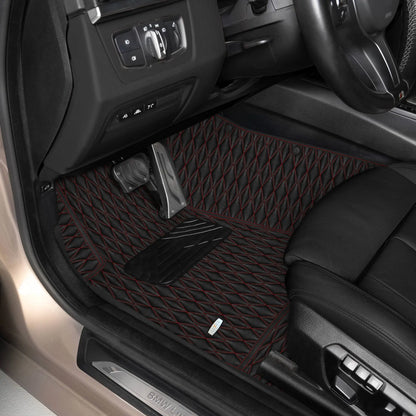 Tapis de Sol 3D sur Mesure Premium Luxus – Motif Double Losange Noir avec Surpiqûres Rouges