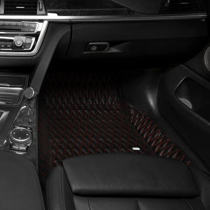 Tapis de Sol 3D sur Mesure Premium Luxus – Motif Double Losange Noir avec Surpiqûres Rouges