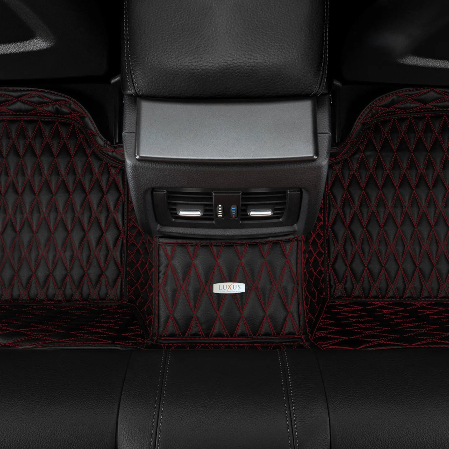 Tapis de Sol 3D sur Mesure Premium Luxus – Motif Double Losange Noir avec Surpiqûres Rouges
