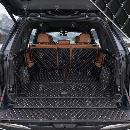 Tapis de Coffre 3D Intégral sur Mesure Premium Luxus – Motif Losange Noir avec Surpiqûres Blanches