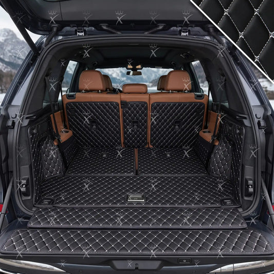 Tapis de Coffre 3D Intégral sur Mesure Premium Luxus – Motif Losange Noir avec Surpiqûres Blanches