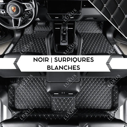 Tapis de Sol 3D sur Mesure Premium Luxus – Motif Losange Noir avec Surpiqûres Blanches
