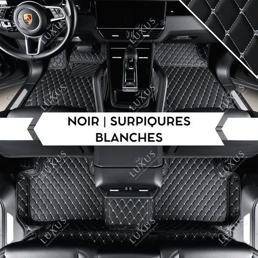 Tapis de Sol 3D sur Mesure Premium Luxus – Motif Losange Noir avec Surpiqûres Blanches