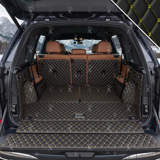 Tapis de Coffre 3D Intégral sur Mesure Premium Luxus – Motif Losange Noir avec Surpiqûres Jaunes