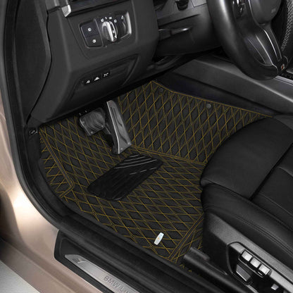 Tapis de Sol 3D sur Mesure Premium Luxus – Motif Double Losange Noir avec Surpiqûres Jaunes
