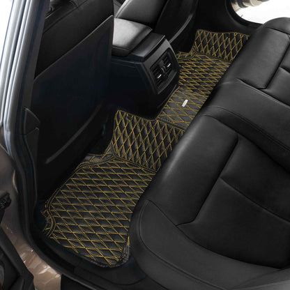 Tapis de Sol 3D sur Mesure Premium Luxus – Motif Double Losange Noir avec Surpiqûres Jaunes