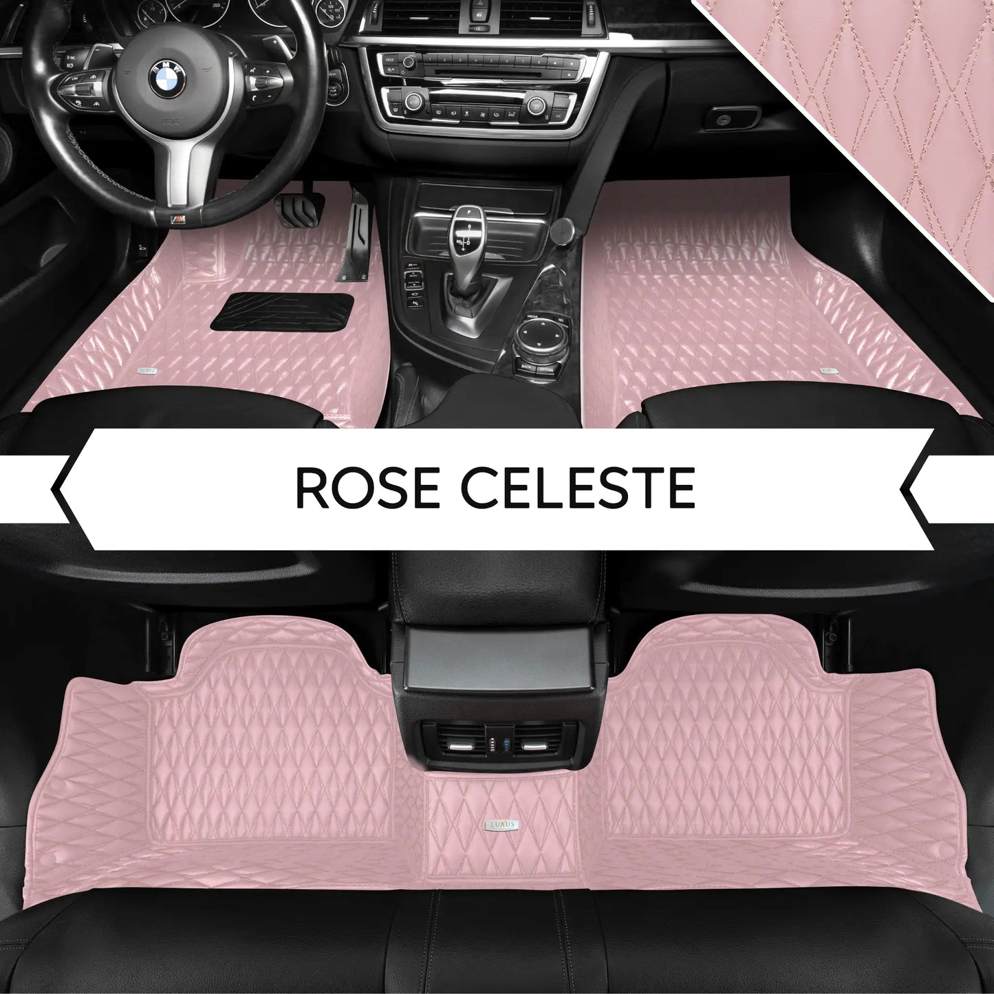 Tapis de Sol 3D sur Mesure Premium Luxus – Motif Double Losange Rose Céleste