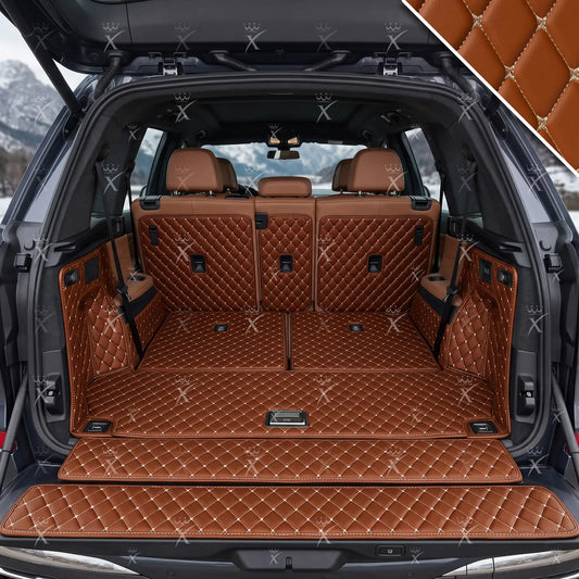 Tapis de Coffre 3D Intégral sur Mesure Premium Luxus – Motif Losange Marron Caramel