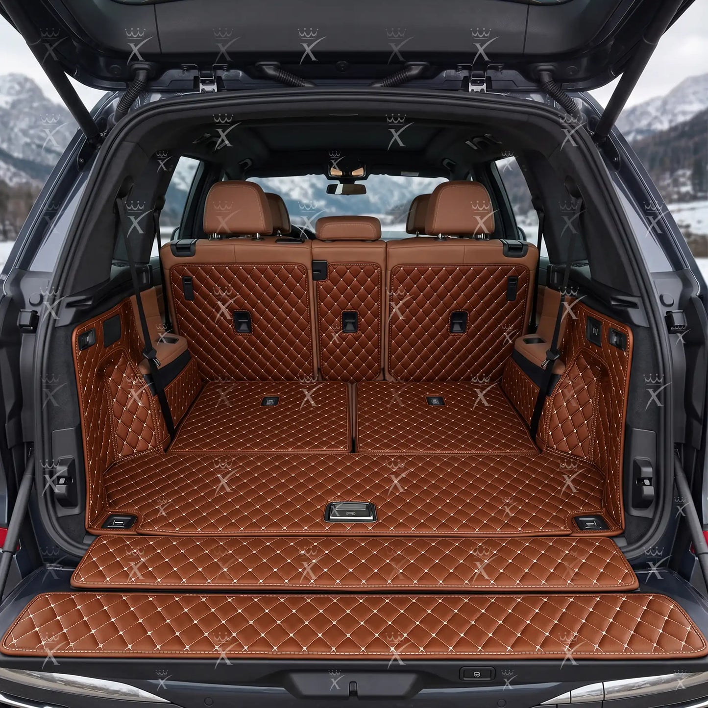 Tapis de Coffre 3D Intégral sur Mesure Premium Luxus – Motif Losange Marron Caramel
