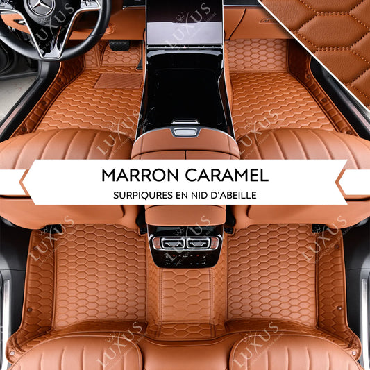 Tapis de Sol 3D sur Mesure Premium Luxus – Motif Nid d’Abeille Marron Caramel