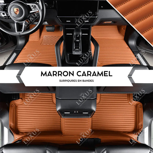 Luxus Tapis de Sol 3D sur Mesure – Motif Bandes Marron Caramel