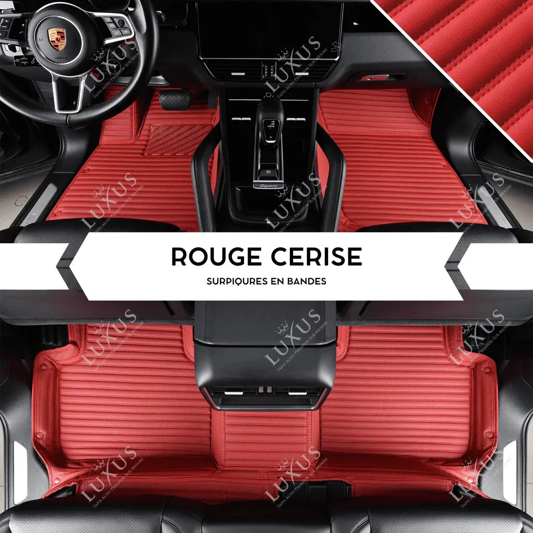 Luxus Tapis de Sol Premium 3D sur Mesure – Motif Bandes Rouge Cerise