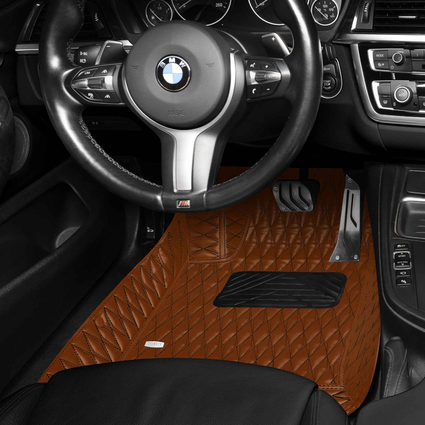 Tapis de Sol 3D sur Mesure Premium Luxus – Motif Double Losange Marron Chocolat
