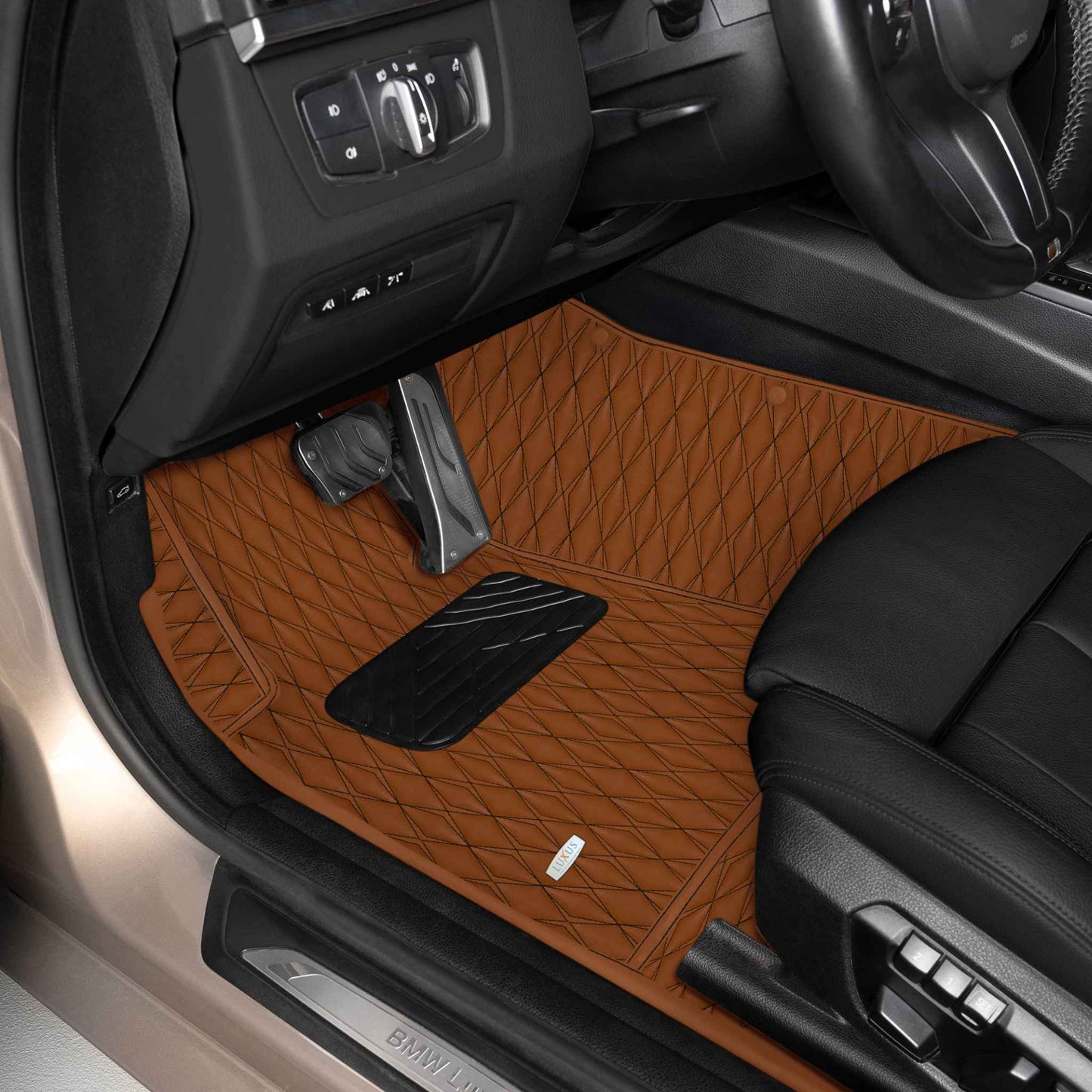 Tapis de Sol 3D sur Mesure Premium Luxus – Motif Double Losange Marron Chocolat