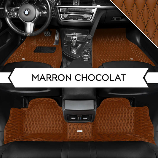 Tapis de Sol 3D sur Mesure Premium Luxus – Motif Double Losange Marron Chocolat