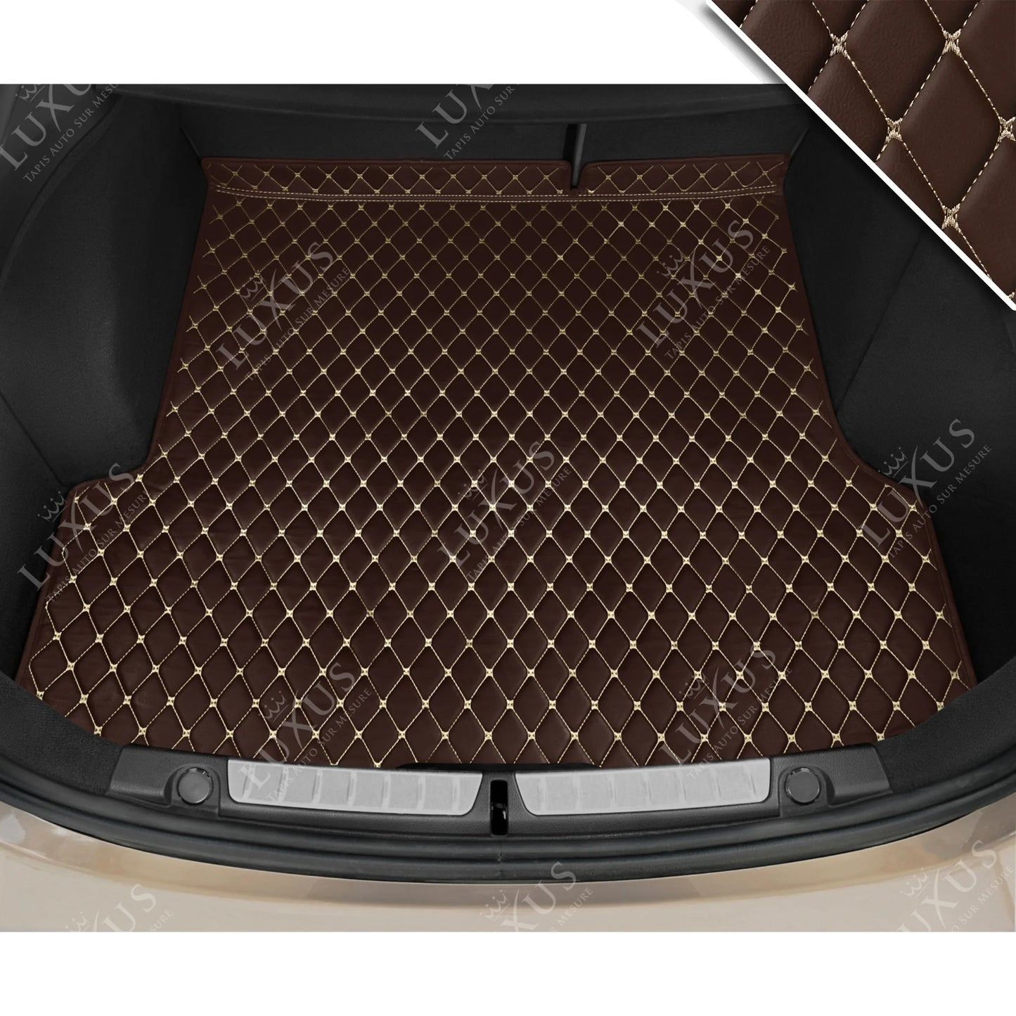 Tapis de Coffre sur Mesure Premium Luxus – Motif Losange Marron Chocolat