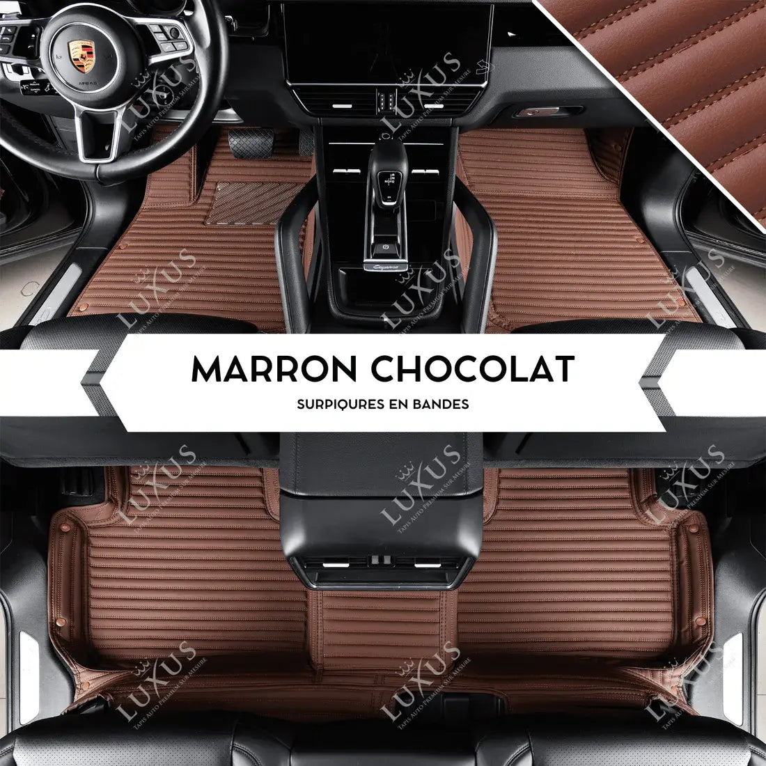 Luxus Tapis de Sol Premium 3D sur Mesure – Motif Bandes Marron Chocolat