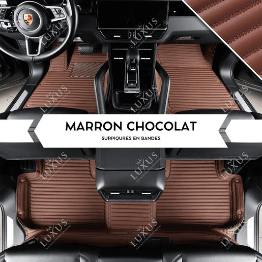 Luxus Tapis de Sol Premium 3D sur Mesure – Motif Bandes Marron Chocolat