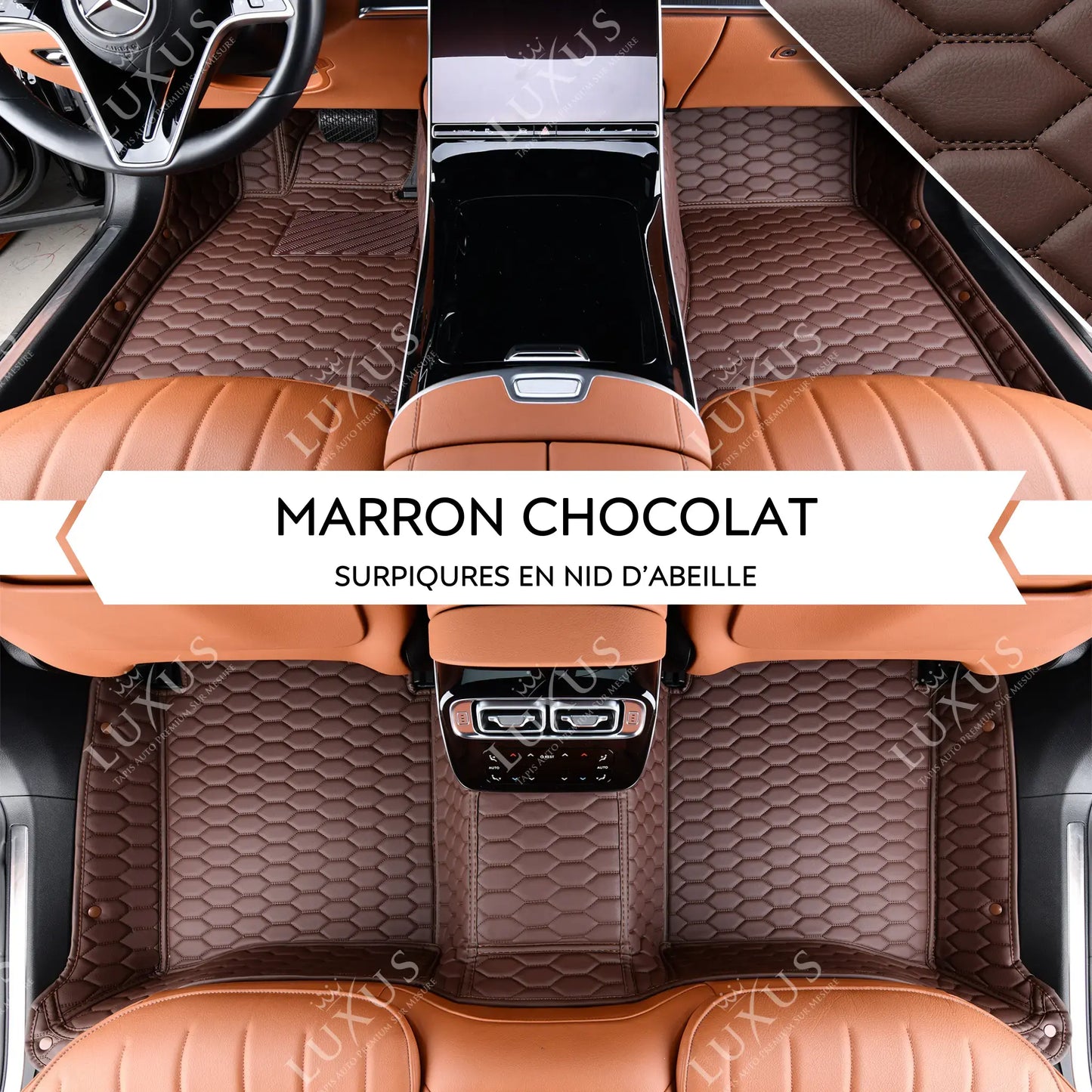 Tapis de Sol 3D sur Mesure Premium Luxus – Motif Nid d’Abeille Marron Chocolat