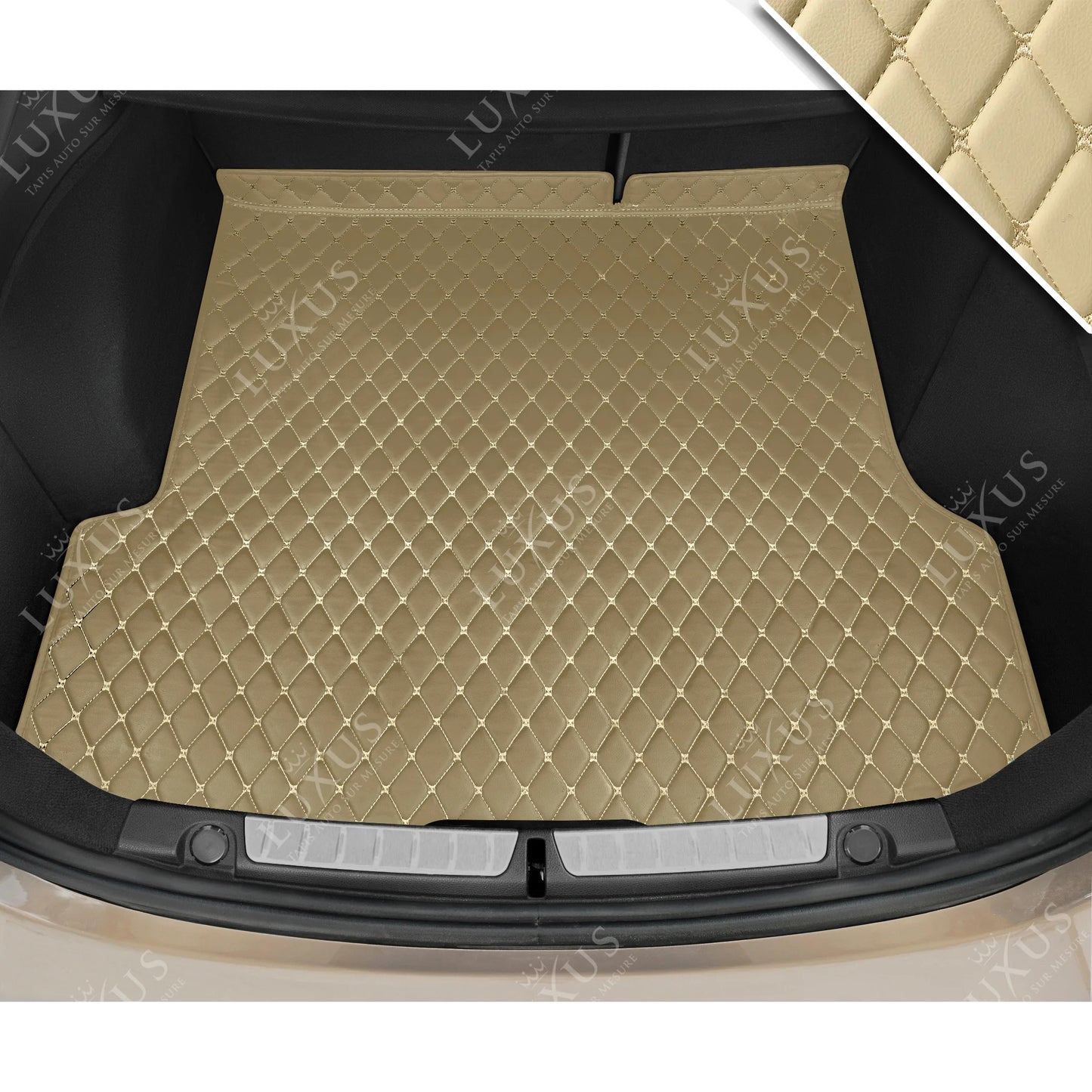 Tapis de Coffre sur Mesure Premium Luxus – Motif Losange Beige Crème