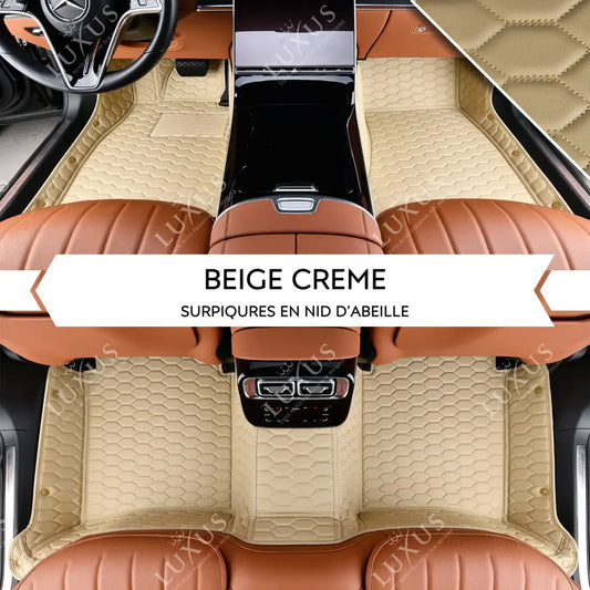 Tapis de Sol 3D sur Mesure Premium Luxus – Motif Nid d’Abeille Beige Crème