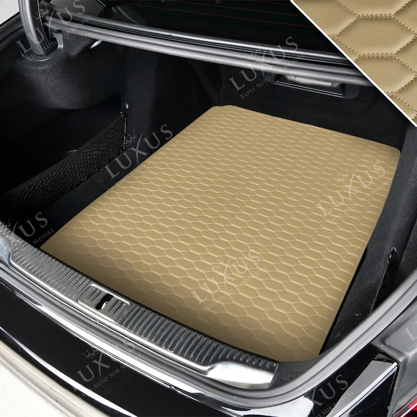 Tapis de Coffre sur Mesure Premium Luxus – Motif Nid d’Abeille Beige Crème