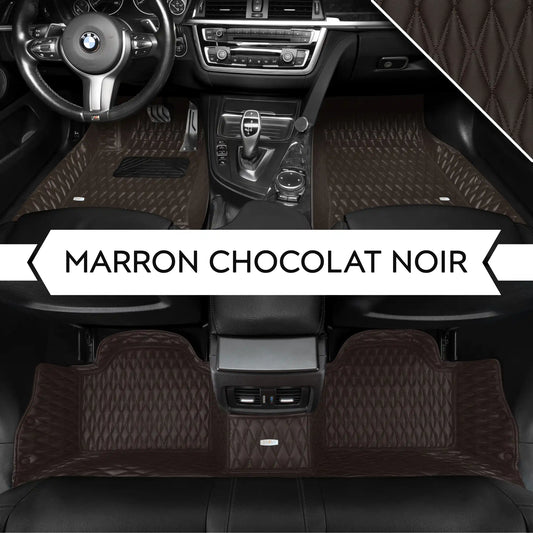 Tapis de Sol 3D sur Mesure Premium Luxus – Motif Double Losange Marron Chocolat Noir