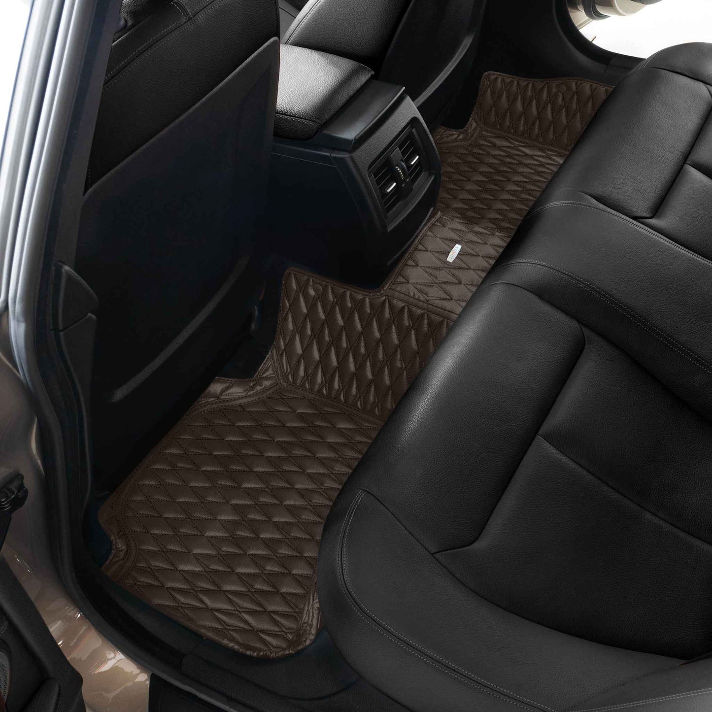 Tapis de Sol 3D sur Mesure Premium Luxus – Motif Double Losange Marron Chocolat Noir