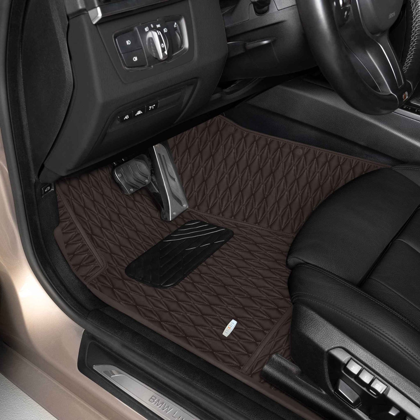 Tapis de Sol 3D sur Mesure Premium Luxus – Motif Double Losange Marron Chocolat Noir