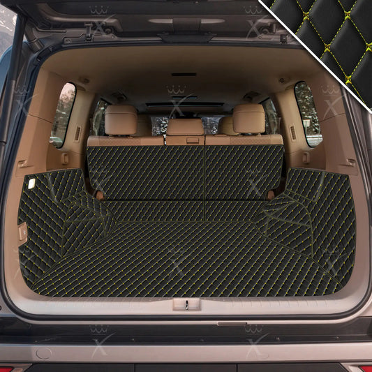 Tapis de Coffre 3D Intégral sur Mesure Premium Luxus – Motif Losange Noir avec Surpiqûres Jaunes