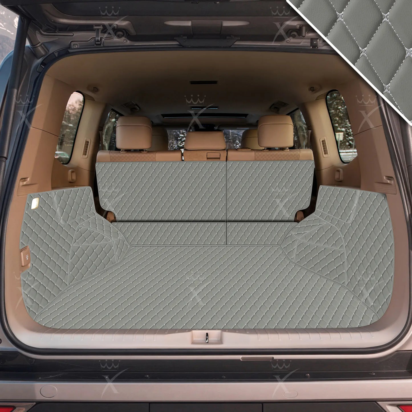 Tapis de Coffre 3D Intégral sur Mesure Premium Luxus – Motif Losange Gris Perle