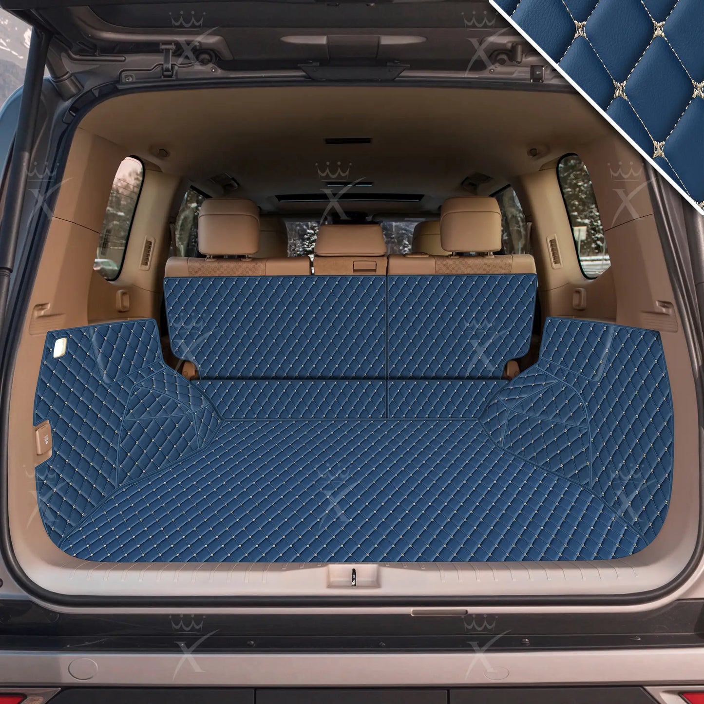 Tapis de Coffre 3D Intégral Sur Mesure Premium Luxus – Motif Losange Bleu Vintage
