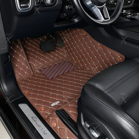 Tapis de Sol 3D sur Mesure Premium Luxus – Motif Losange Marron Chocolat