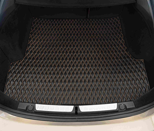Tapis de Coffre sur Mesure Premium Luxus – Motif Double Losange Noir avec Surpiqûres Bronze