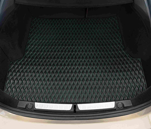 Tapis de Coffre sur Mesure Premium Luxus – Motif Double Losange Noir avec Surpiqûres Vertes