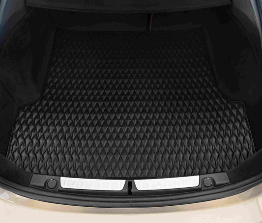 Tapis de Coffre sur Mesure Premium Luxus – Motif Double Losange Noir avec Surpiqûres Noires