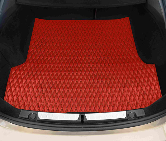 Tapis de Coffre sur Mesure Premium Luxus – Motif Double Losange Rouge Ferrari avec Surpiqûres Noires