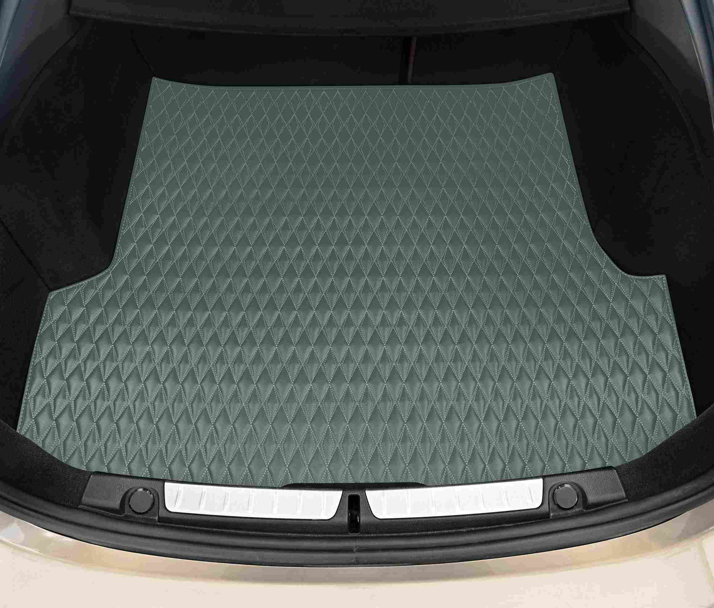 Tapis de Coffre sur Mesure Premium Luxus – Motif Double Losange Gris Sauge