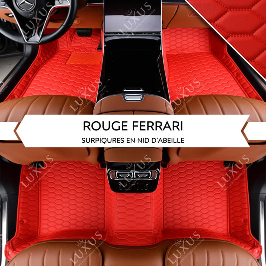 Tapis de Sol 3D sur Mesure Premium Luxus – Motif Nid d’Abeille Rouge Ferrari
