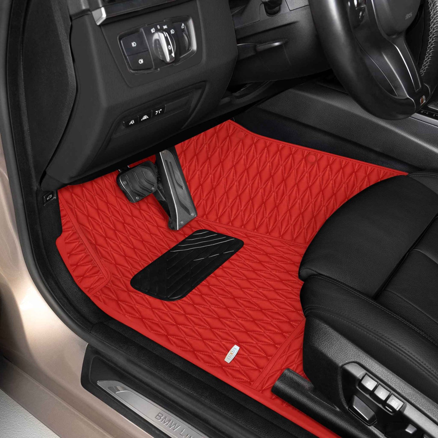Tapis de Sol 3D sur Mesure Premium Luxus – Motif Double Losange Rouge Ferrari